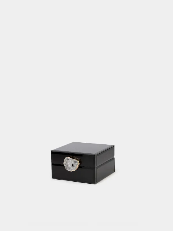 Jewelry box, 12x7 cm, glass, mirror, black, Glossy black, image-0