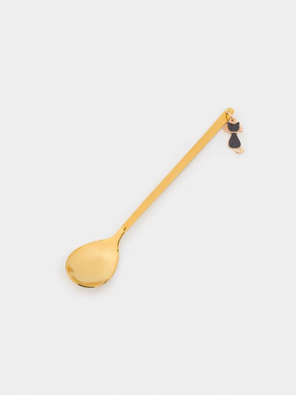Dessert spoon, 14 cm, 2 pcs, steel, golden, Cats, Cat, image-2