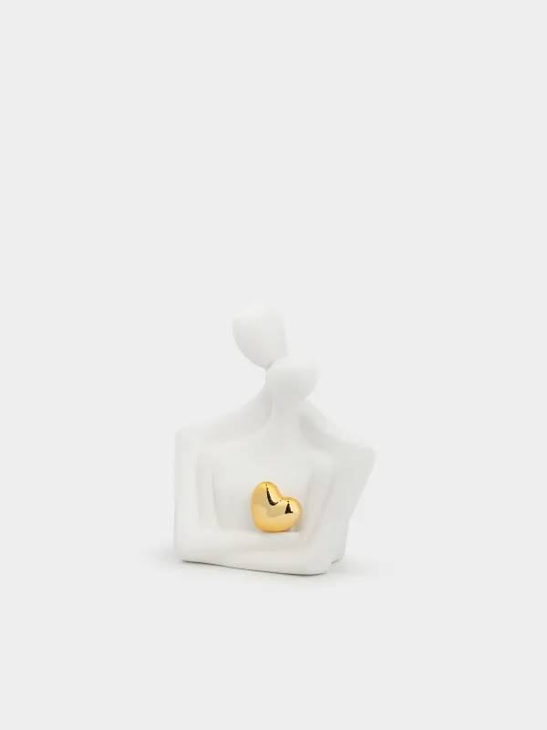 Statuette, 18 cm, porcelain P, byellow-golden, Lovers with a heart, Face, image-2