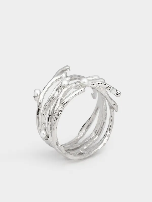 Napkin ring, 4 cm, metal / plastic, Silver, Pearls, Pearl, image-4