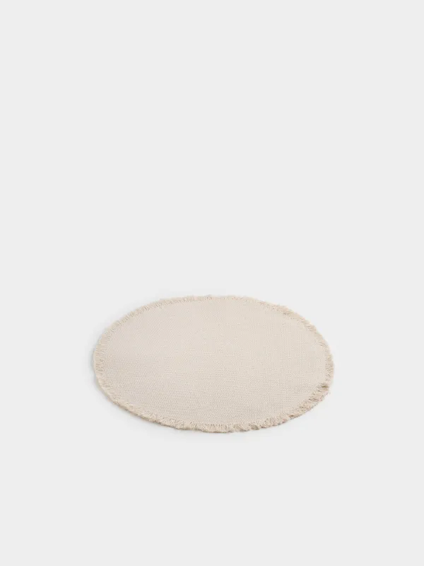 Placemat, 38 cm, with fringe, polyester / cotton, Round, beige, Fringe, image-1