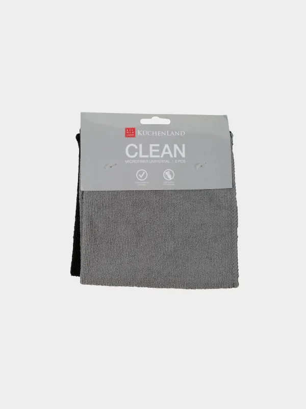 Universal rag, 30x30 cm, 2 pcs, microfiber, black/gray, Clean, image-1