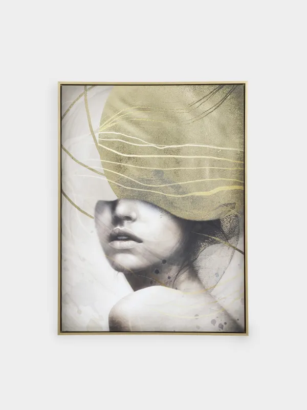 Framed painting, 78x103 cm, canvas, golden brown, Girl, Abstract, image-0