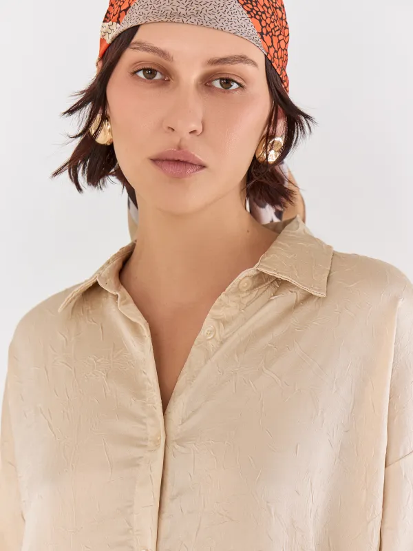 Women's shirt, size L, with short sleeves, polyester, gold, Rosalinda, image-1