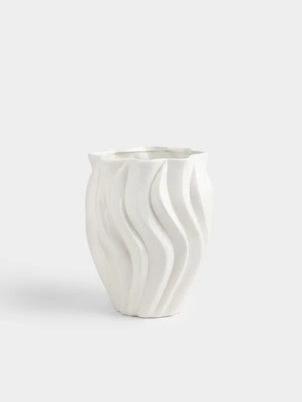 Flower vase, 24 cm, ceramic, milky, Wavy edge, Crumple, image-0