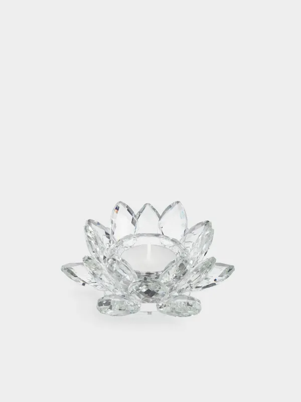 Candlestick, 11 cm, for a tea candle, glass, Flower, Crystal flower, image-2