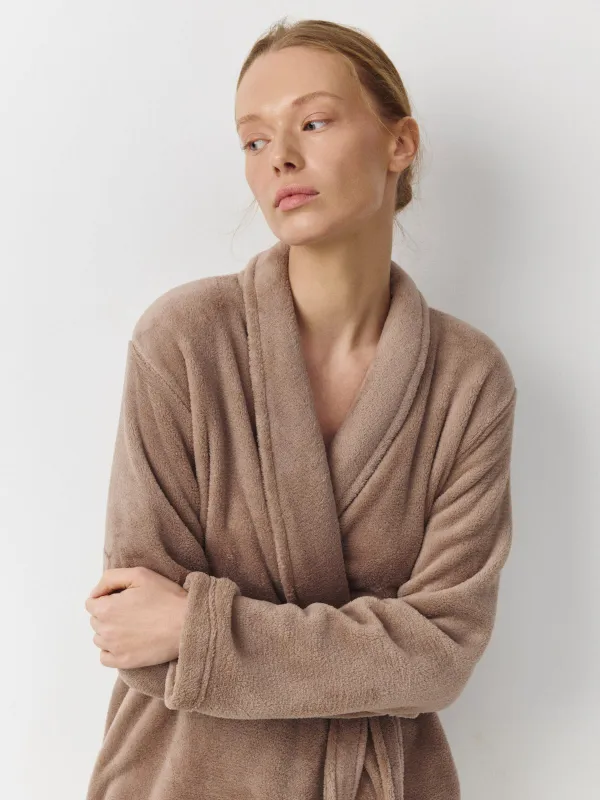 Women's robe, homewear, size L-XL, Long sleeve, polyester, mocha, Drew, image-2