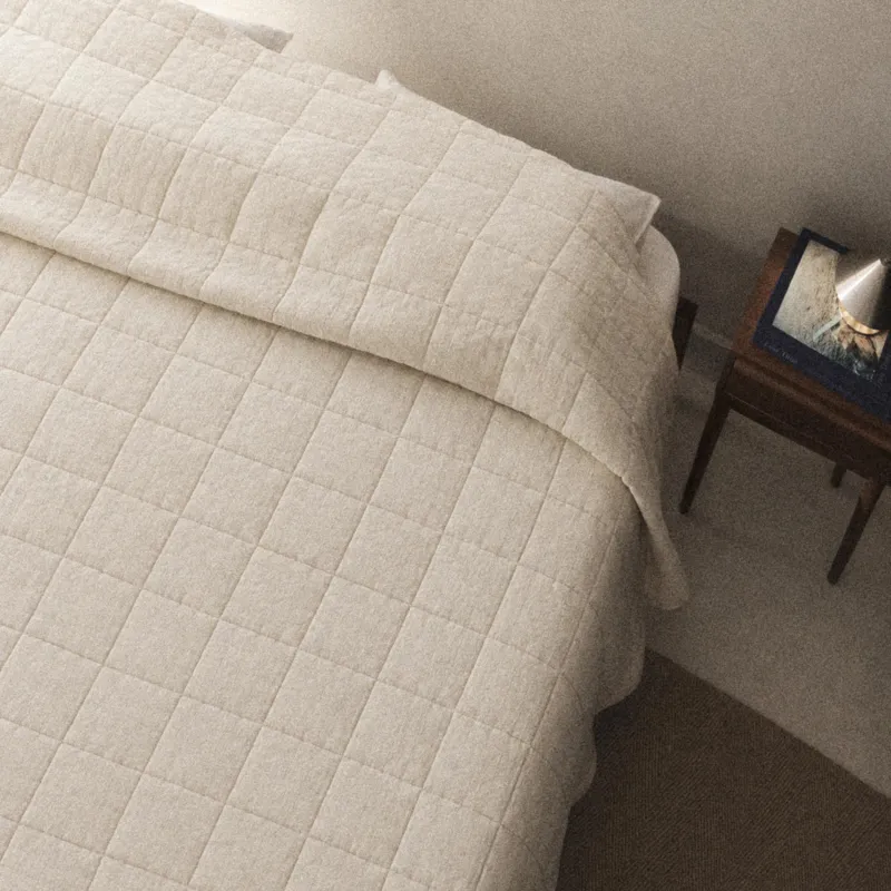 Bedspread, 220x240 cm, quilted, chenille/microfiber, beige, Squares, Stitch chenille