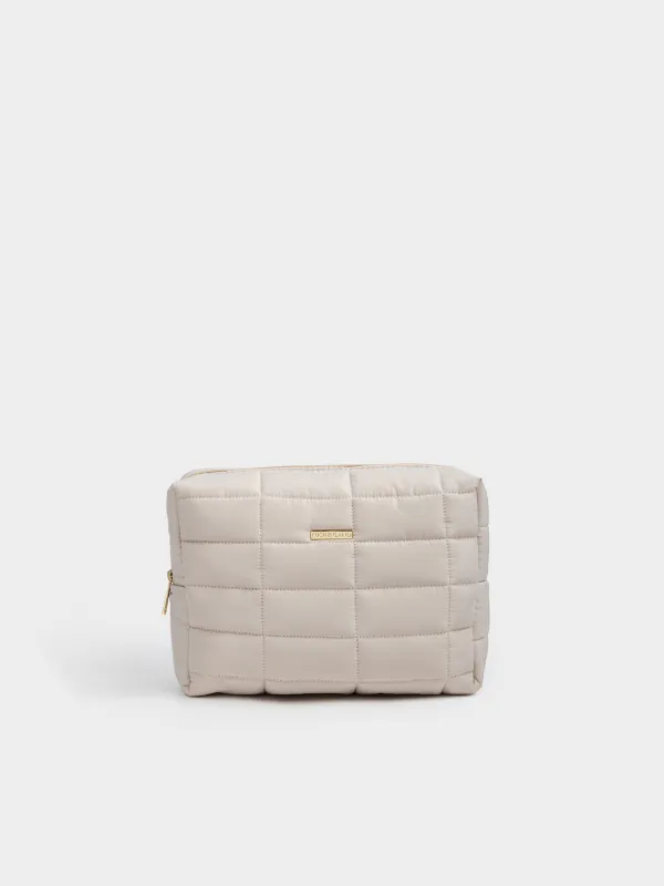 Makeup bag, 18x26 cm, quilted, polyester, beige, One stitch, image-0