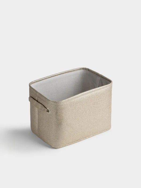 Storage basket, 34x24x24 cm, with handles, Polyester, Rectangular, Golden, Ideally, image-3