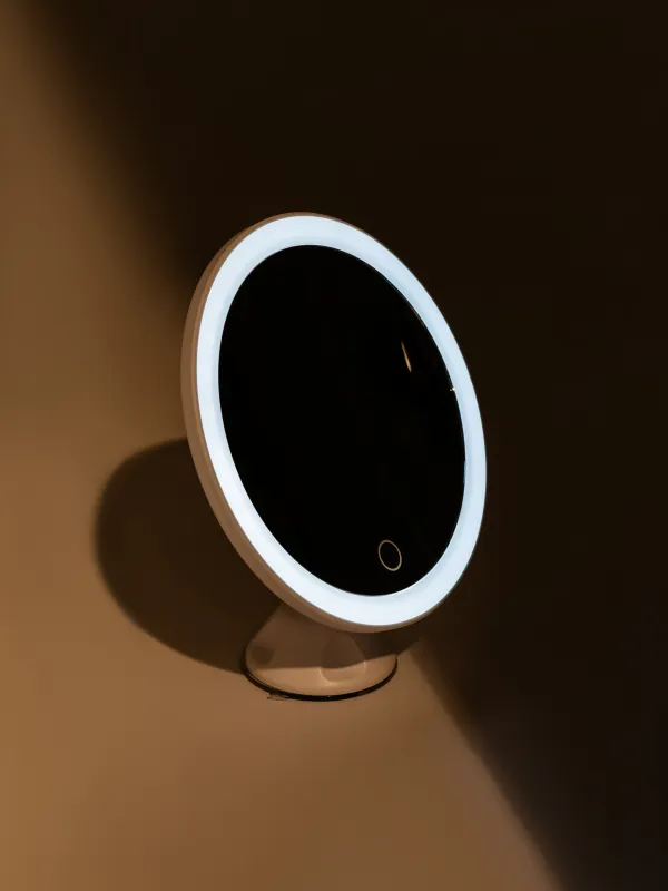 Hanging mirror, 18 cm, magnifying, with suction cups, illuminated, plastic, white, Mirror, image-7