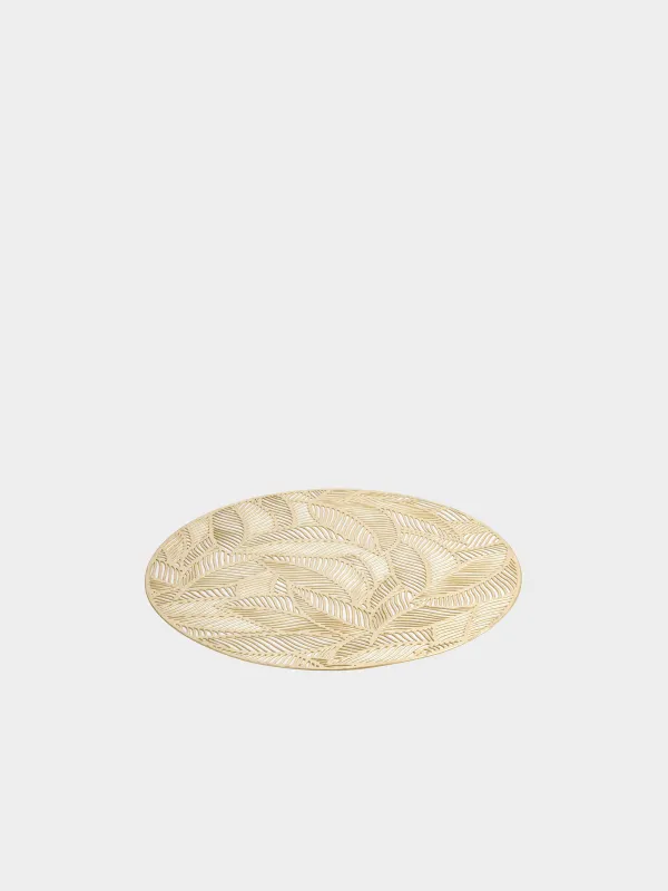 Placemat, 38 cm, PVC, round, golden, Leaves, Azhur Grid, image-1