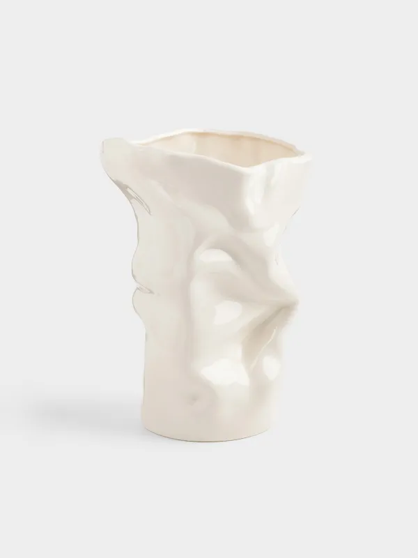 Flower vase, 27 cm, porcelain P, milky, Crumpled effect, Crumple, image-0