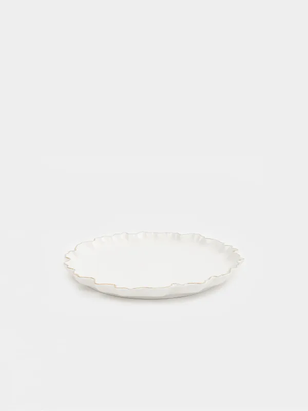 Dinner plate, 25 cm, porcelain P, with golden edging, Crumpled effect, Crumple gold, image-1
