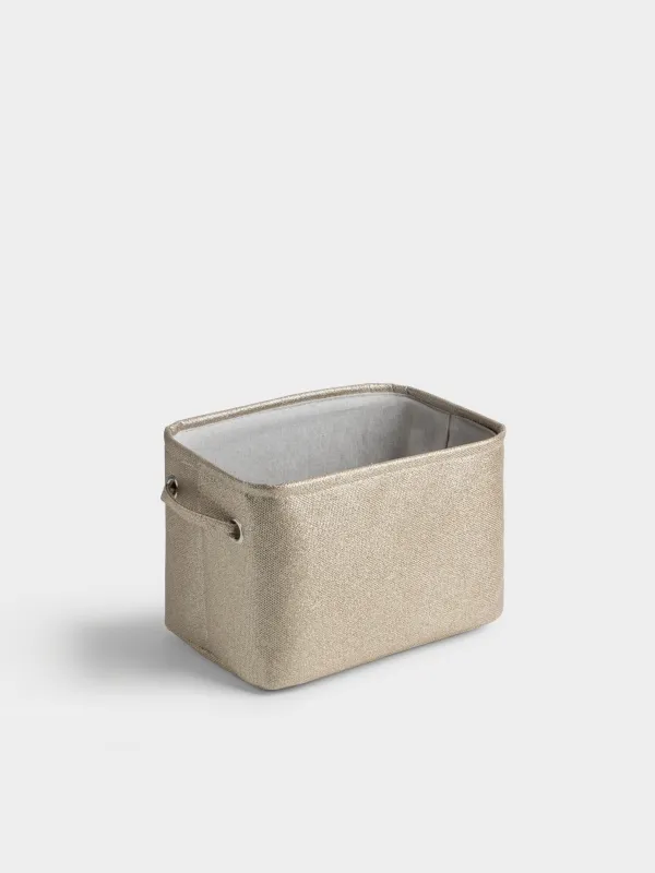 Storage basket, 32x22x22 cm, with handles, Polyester, Rectangular, Golden, Ideally, image-3