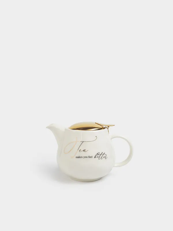 Teapot, 500 ml, porcelain P / steel, milky golden, Crumpled effect, Crumple kitchen, image-0