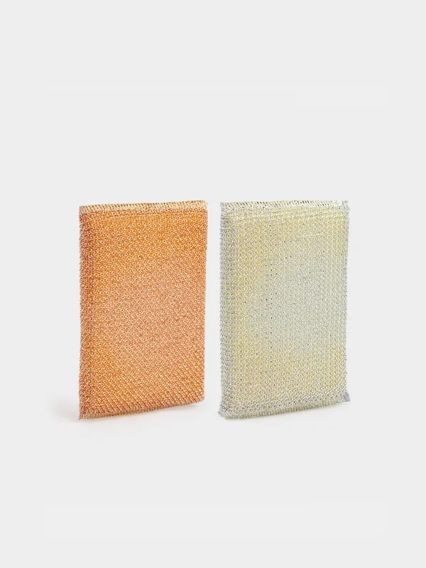 Sponge for washing dishes, 12x8 cm, 2 pcs, dacron / foam rubber, gold/silver, Clean, image-0