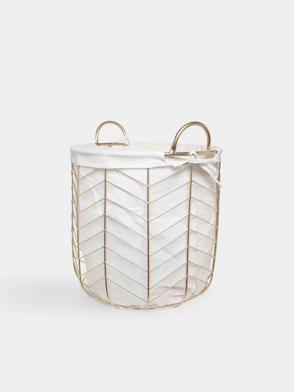 Laundry basket, 33x34 cm, with handles, metal / polyester, round, gold, Teca, image-1