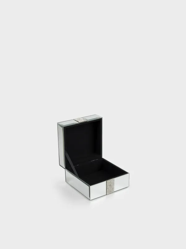 Jewelry box, 12x12 cm, glass, mirror, Silver crystals, Glossy crystal, image-5