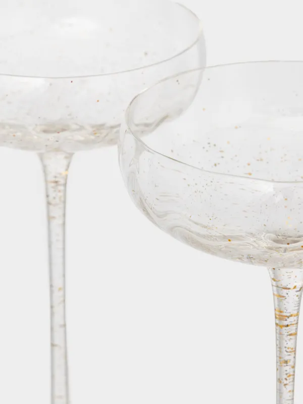 Champagne coupe glass, 220 ml, 2 pcs, glass, Golden spray, Filo R speck, image-2