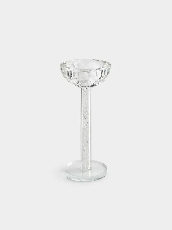 Candle holder, 18 cm, on a leg, glass / rhinestones, Crystal, Crystal, image-1