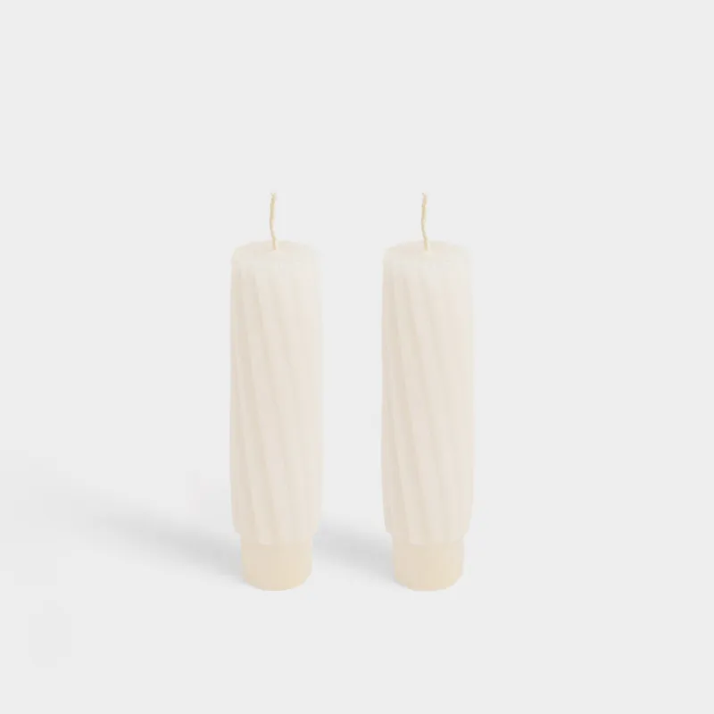 Cylindrical candle, 11 cm, milky, 2 pcs, Spiral, Spiral shape