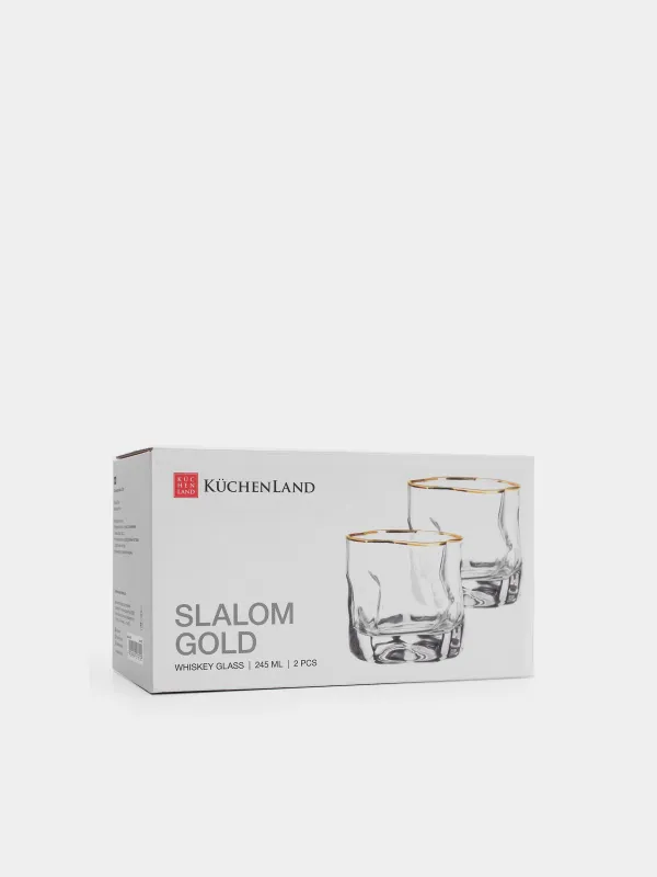 Drinking glass, 8 cm, 245 ml, 2 pcs, glass, with golden edging, Slalom gold, image-4