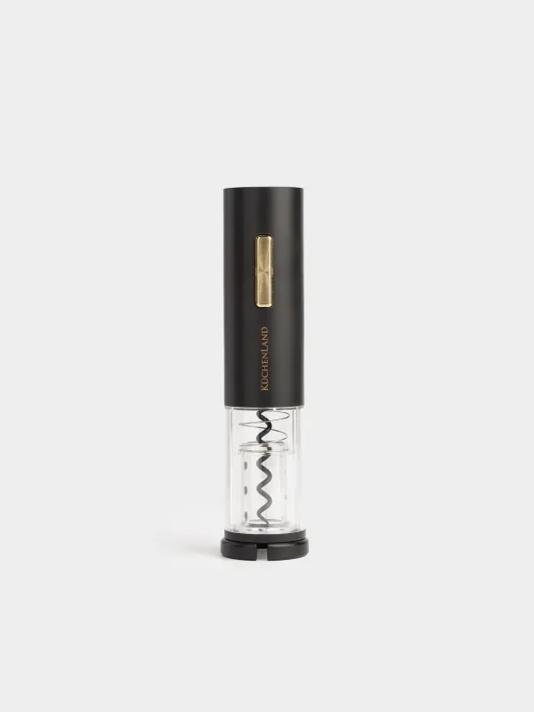 Electric corkscrew, 19 cm, with foil cutter, plastic, LED B, Black, Bar, image-1