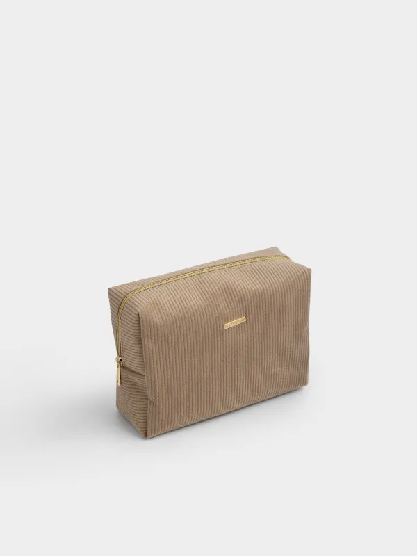Makeup bag, 25x18 cm, ribbed, velvet, beige, Moire, image-1