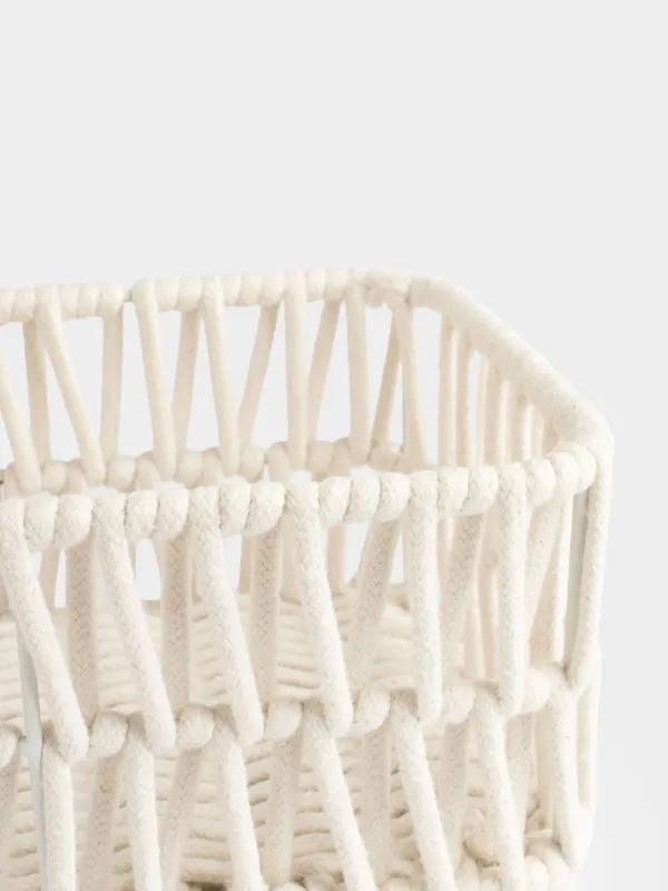 Storage basket, 34x24x14 cm, cotton / metal, rectangular, milky, Weaving, Cozy, image-2