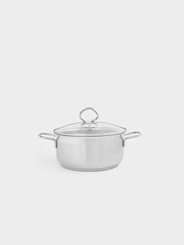 Pot, 20 cm, 2.8 l, with lid, steel / glass, Egoist lite, image-0