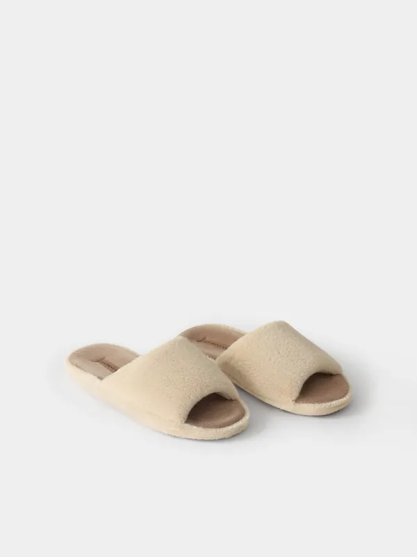 Women's slippers, homewear, size 36-37, faux fur/velour, beige-brown, Faux, image-2