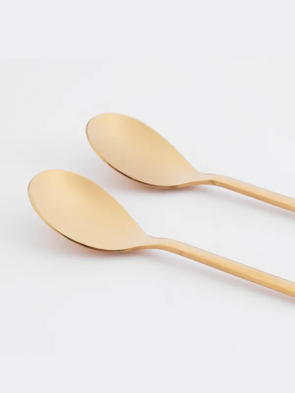 Dessert spoon, 14 cm, 2 pcs, steel, golden, Flower, Bloome, image-2
