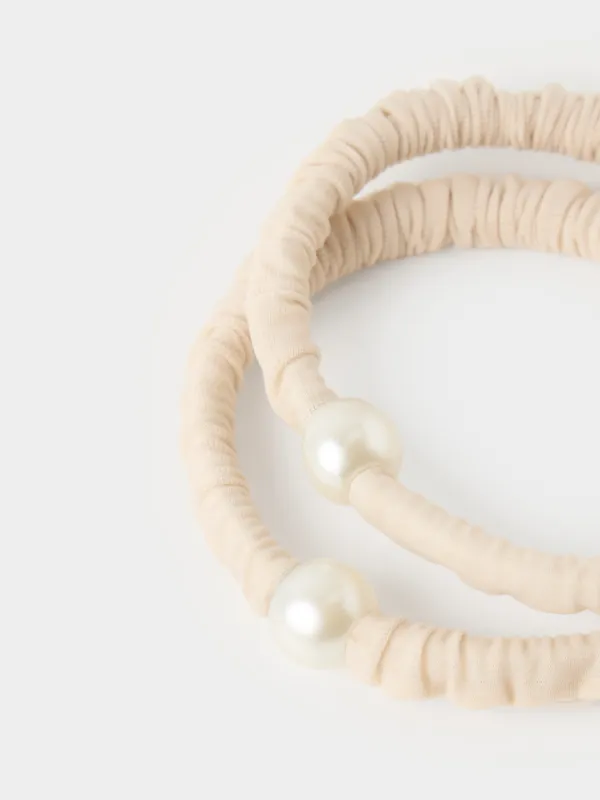 Hair tie, 5 cm, 2 pcs, polyester / plastic, beige, Pearl, Pearl hair, image-2