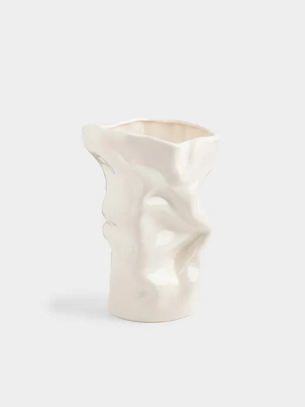 Flower vase, 27 cm, porcelain P, milky, Crumpled effect, Crumple, image-0