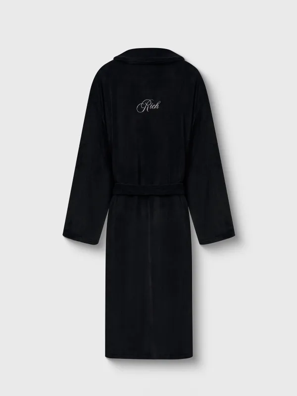 Men's robe, homewear, size L-XL, with long sleeves, Fleece, black, Rich, Jack, image-1