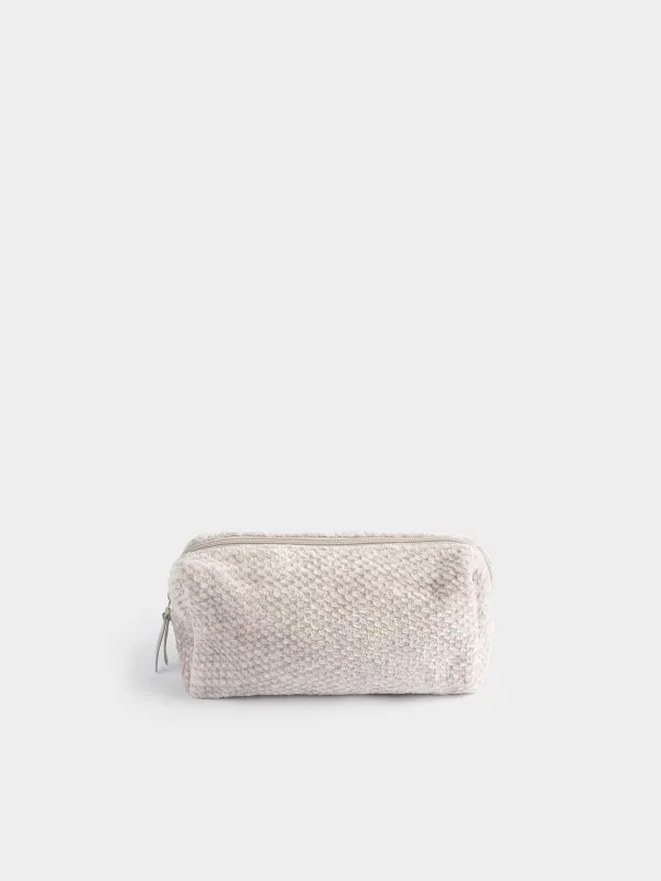 Cosmetic bag, 20x10 cm, chenille / lurex, beige, Chenill, image-0