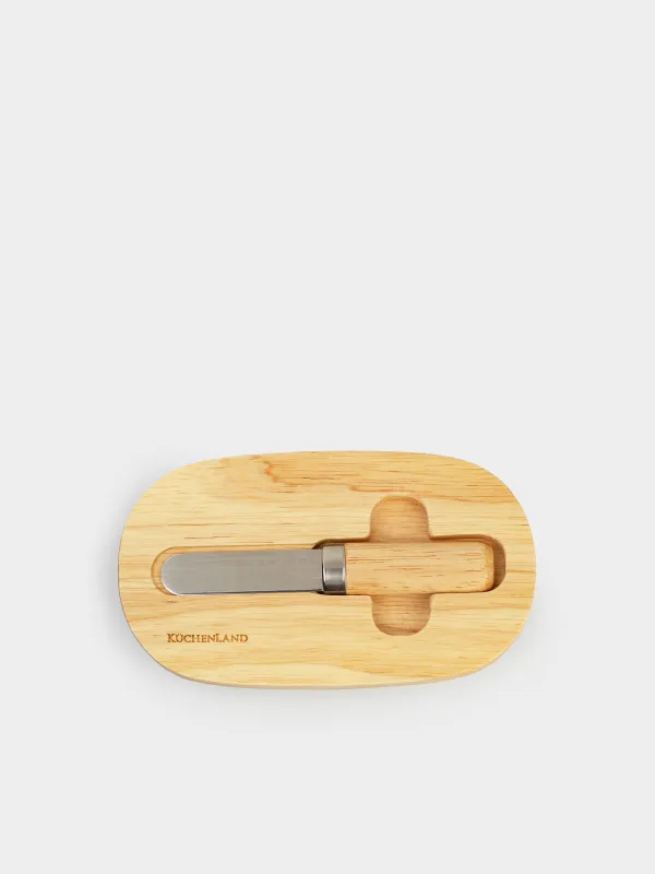 Butter dish, 15 cm, with knife, porcelain N / wood, oval, Light kitchen, image-4