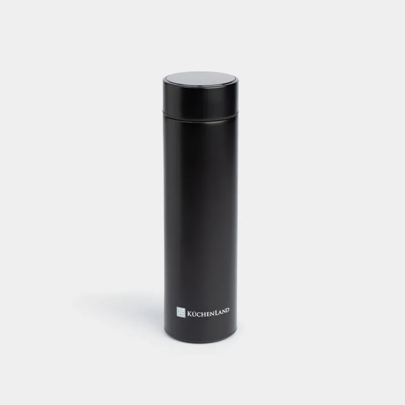 Thermos flask, 500 ml, with thermometer, steel / plastic, black, Celsius