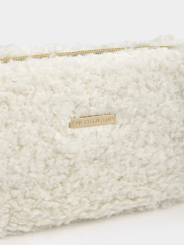 Makeup bag, 20x10 cm, faux fur, milky, Curled, image-1
