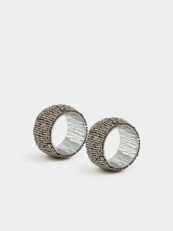 Napkin ring 5 cm, 2 pcs, beads, round, dark gray, Shiny beads, image-0