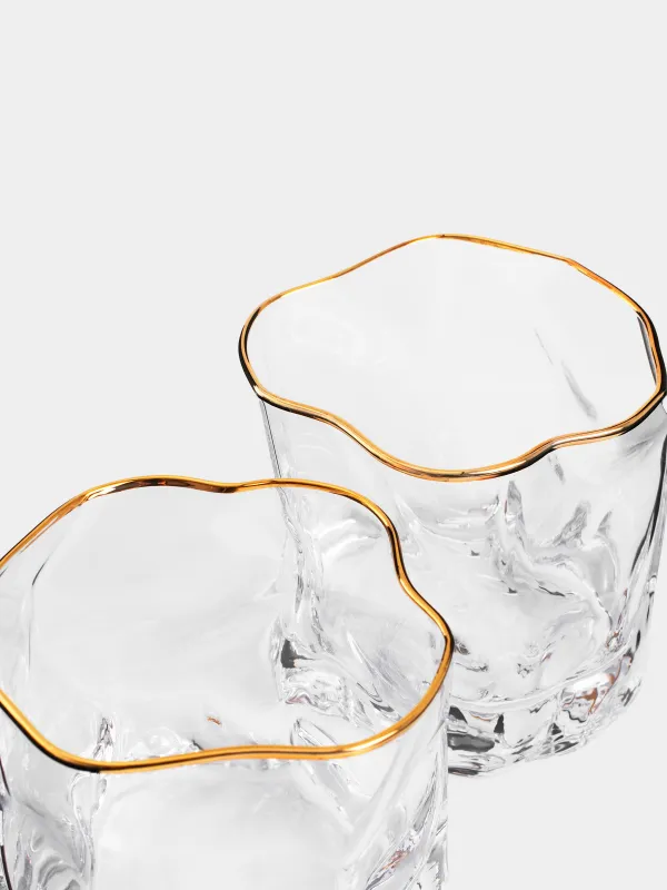 Drinking glass, 8 cm, 245 ml, 2 pcs, glass, with golden edging, Slalom gold, image-3