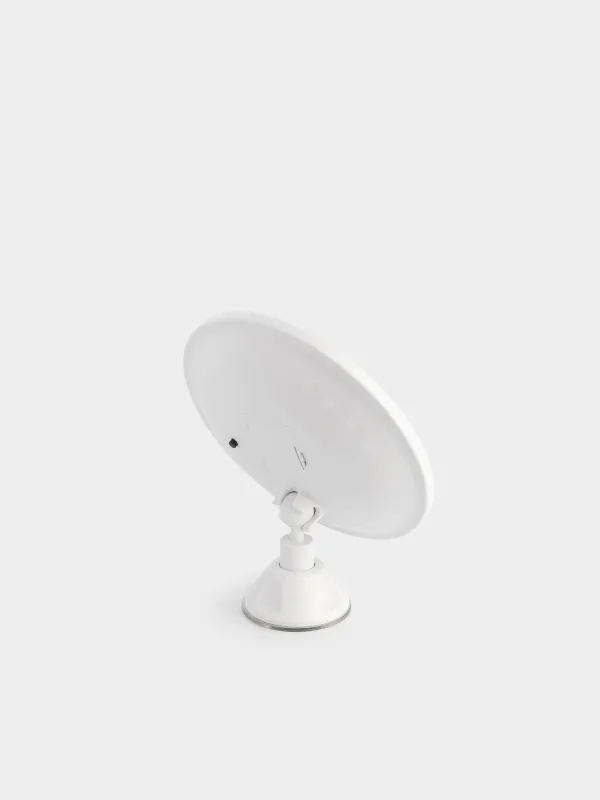 Hanging mirror, 18 cm, magnifying, with suction cups, illuminated, plastic, white, Mirror, image-2