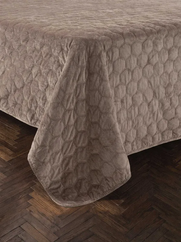 Bedspread, 220x240 cm, quilted, corduroy/microfiber, brown, Honeycomb, Lion, Stitch velvet, image-1