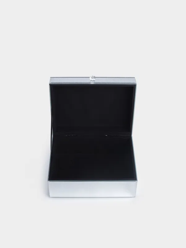 Jewelry box, 20x15 cm, glass, silver, with sparkles, Actress, image-4