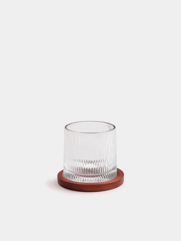 Drinking glass, 9 cm, 260 ml, on a stand, glass R / wood, Ribby, image-0