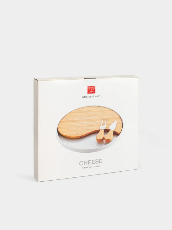 Cheese set, 4 items, dish-board on stand, ceramic / Bamboo, Circle, Cheese, image-8