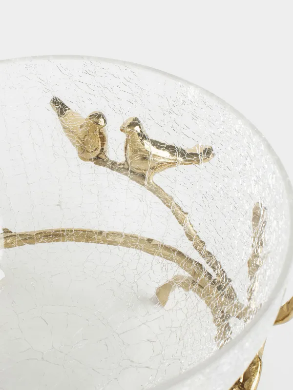 Deep dish, 21x9 cm, on a stand, glass / metal, golden, Birds, Fantastic gold, image-3