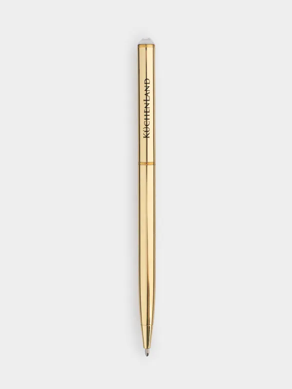 Ballpoint pen, 13 cm, with crystal, metal, gold, Draw, image-0