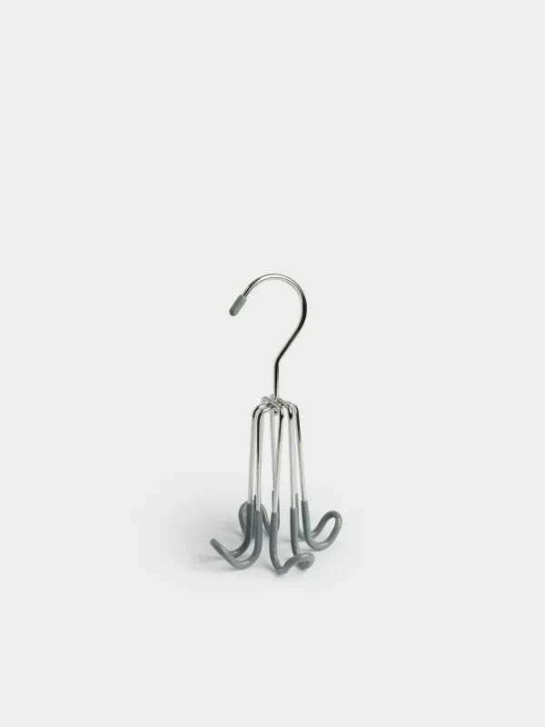 Belt hanger, 18 cm, 4 hooks, Rotating, Coated metal, Grey, Colorful house, image-0